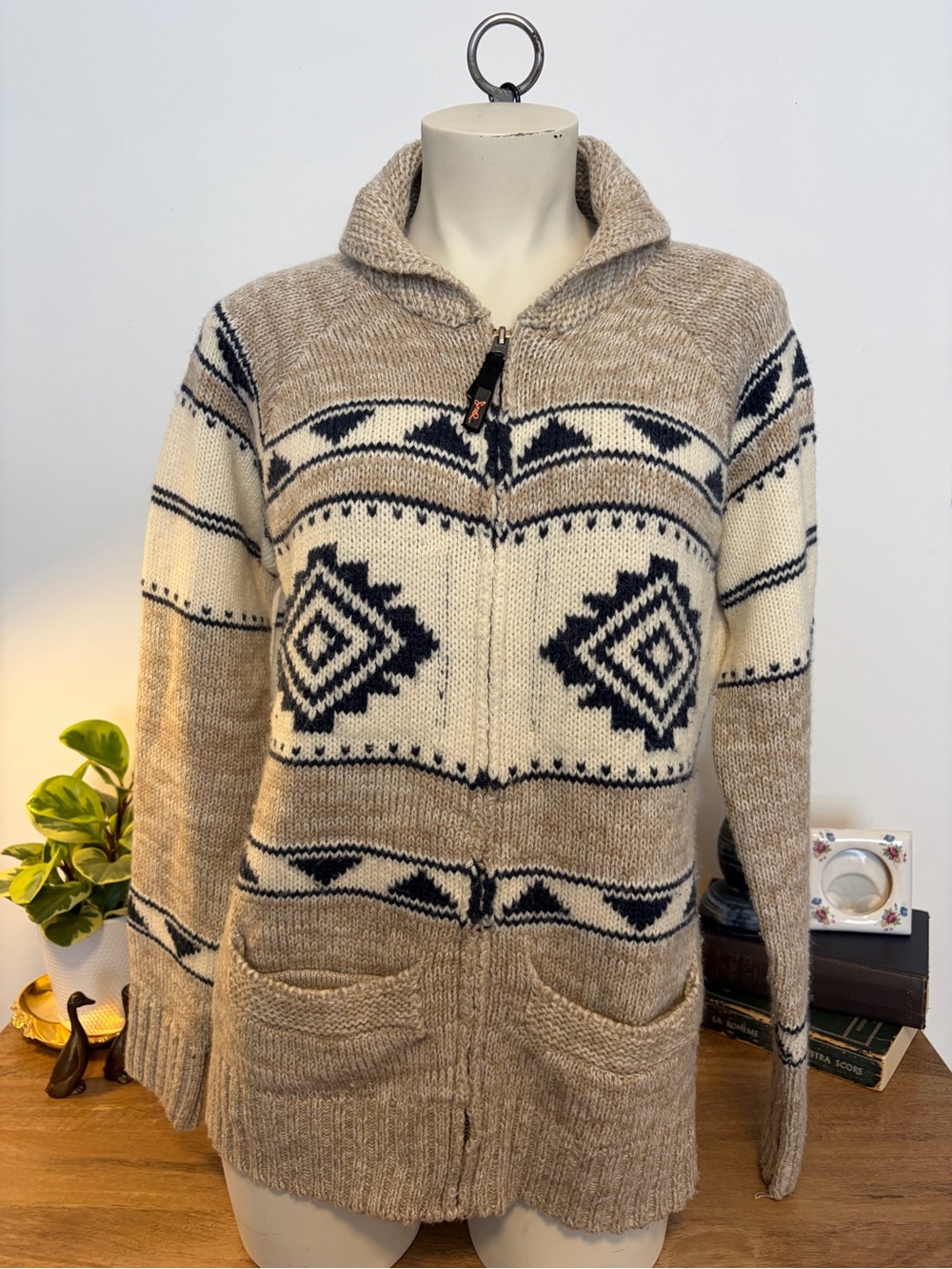 Triple Five Soul Wool Blend Southwestern Zip Cardigan Sweater L Y2K fair isle